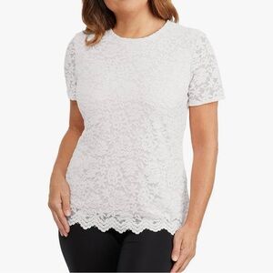 Teddi Rose Chic White Lace Keyhole Short Sleeve Top - Size: Large